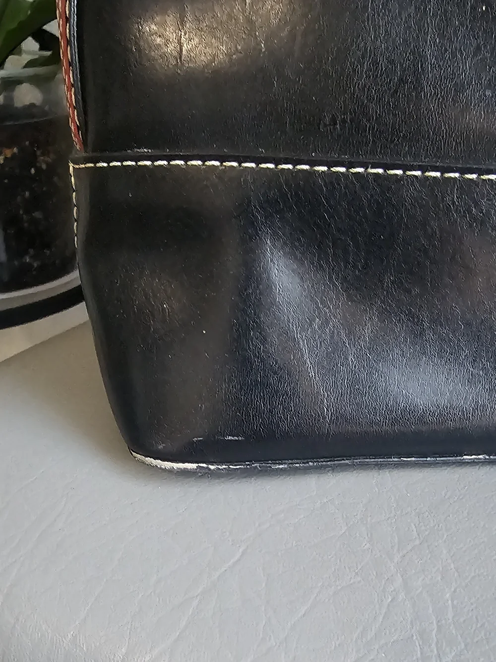 kate spade Black Leather Shoulder Bag with Red/white-Trim Handle